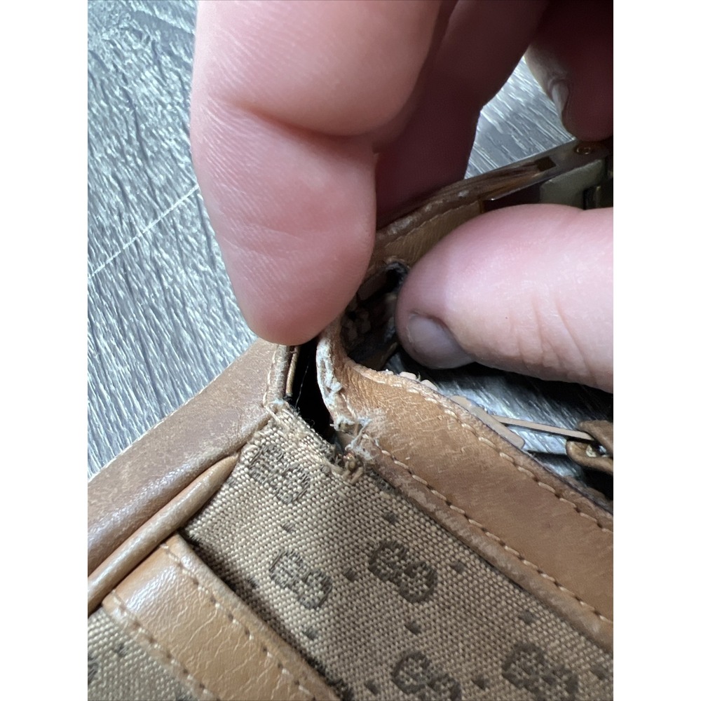 GUCCI Micro Sherry Line GG Bit Canvas Brown Leather Shoulder Bag Purse VTG Rare! - Picture 11 of 16